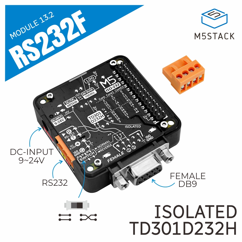 M5Stack - M5スタック公式rs232モジュール13.2 db9メスコネクタ付き