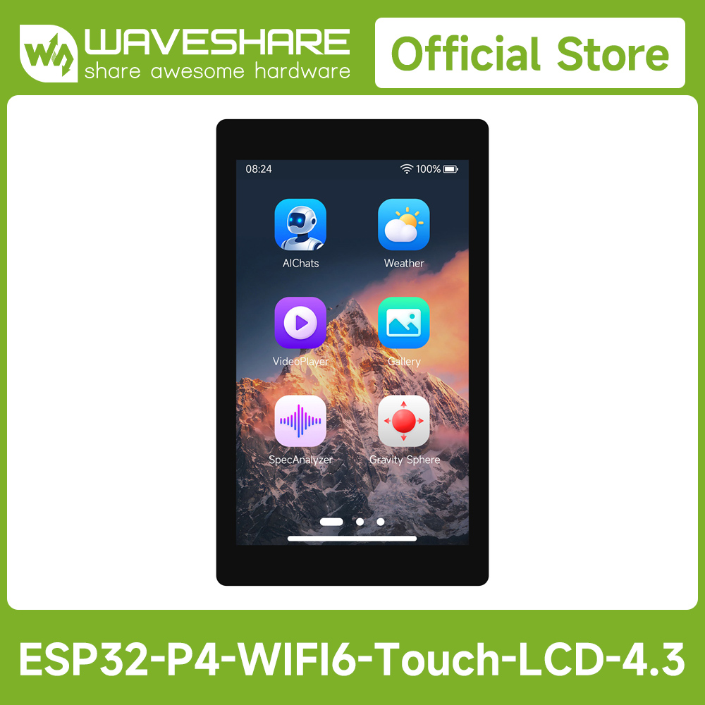 Doit Esp32 - Waveshare ESP32-P4-WIFI6 4.3インチ開発ボード、480 × 800解像度、5点タッチ、オンボードオーディオコーデックチップ Wi-Fi