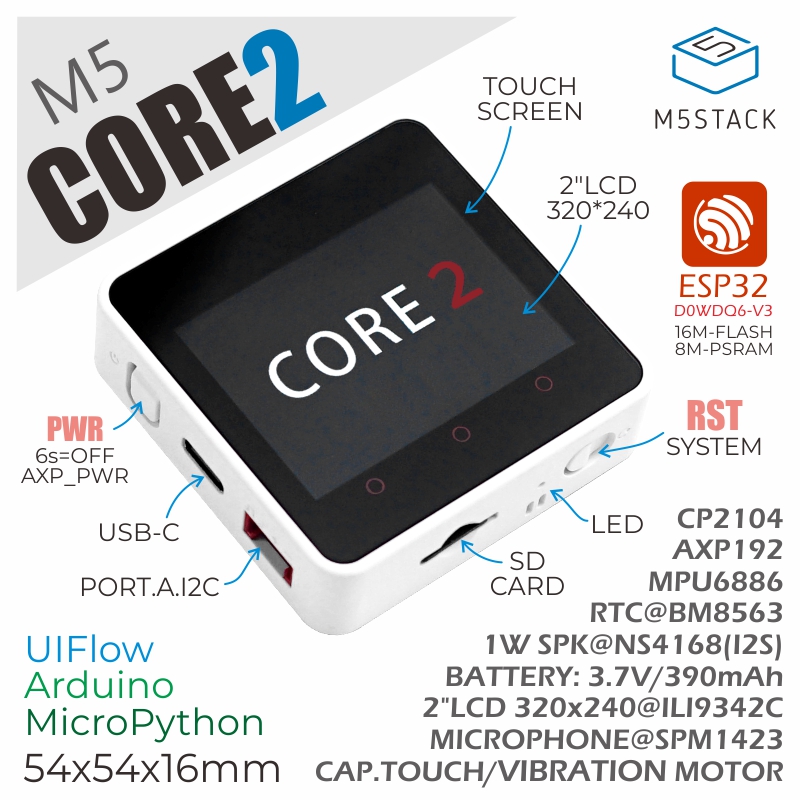M5Stack Core2 ESP32 IoT開発キット：D - M5Stack Core2 のレビューと価格