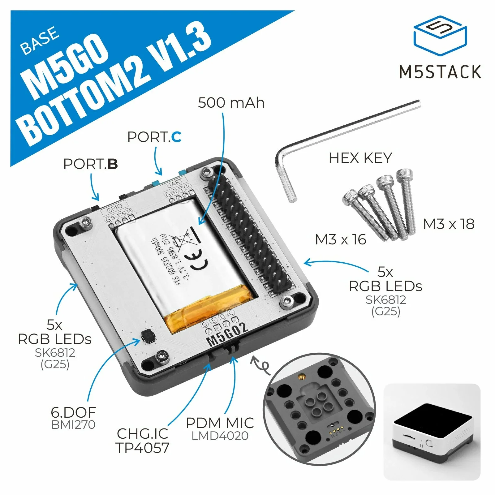 M5Stack Base M5GO Bottom2 v1.3 - M5Stack Core2 のレビューと価格