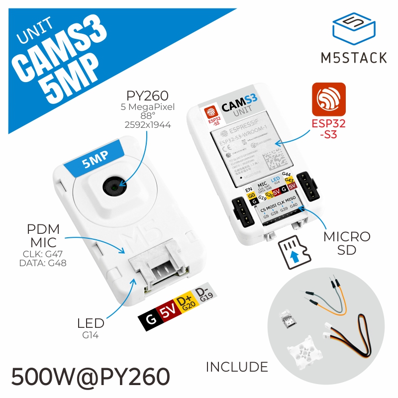 M5Stack 公式ユニット CamS3 Wi-Fi カメラ - M5Stack Core2 のレビューと価格